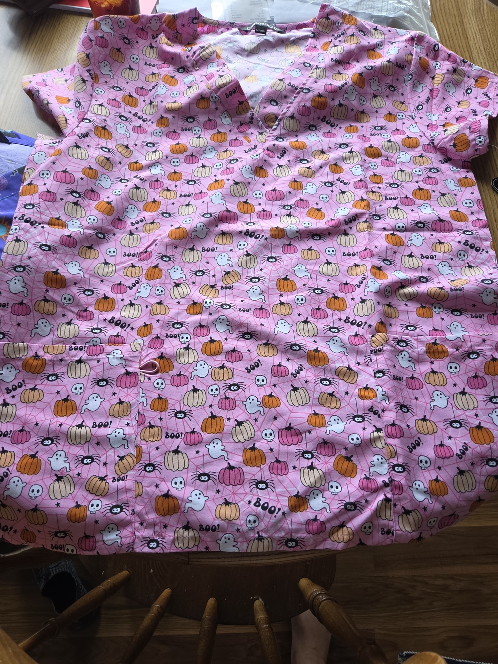 Women's Pink Halloween Pumpkin & Ghost Print Pajama Top